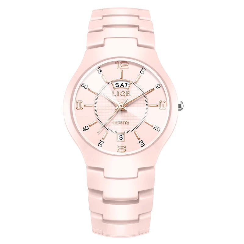 LIGE Luxury Elegant Quartz Women Watches Fashion Ceramics Small Dial Ladies Watch Date Week Display Woman Wristwatch Reloj Mujer