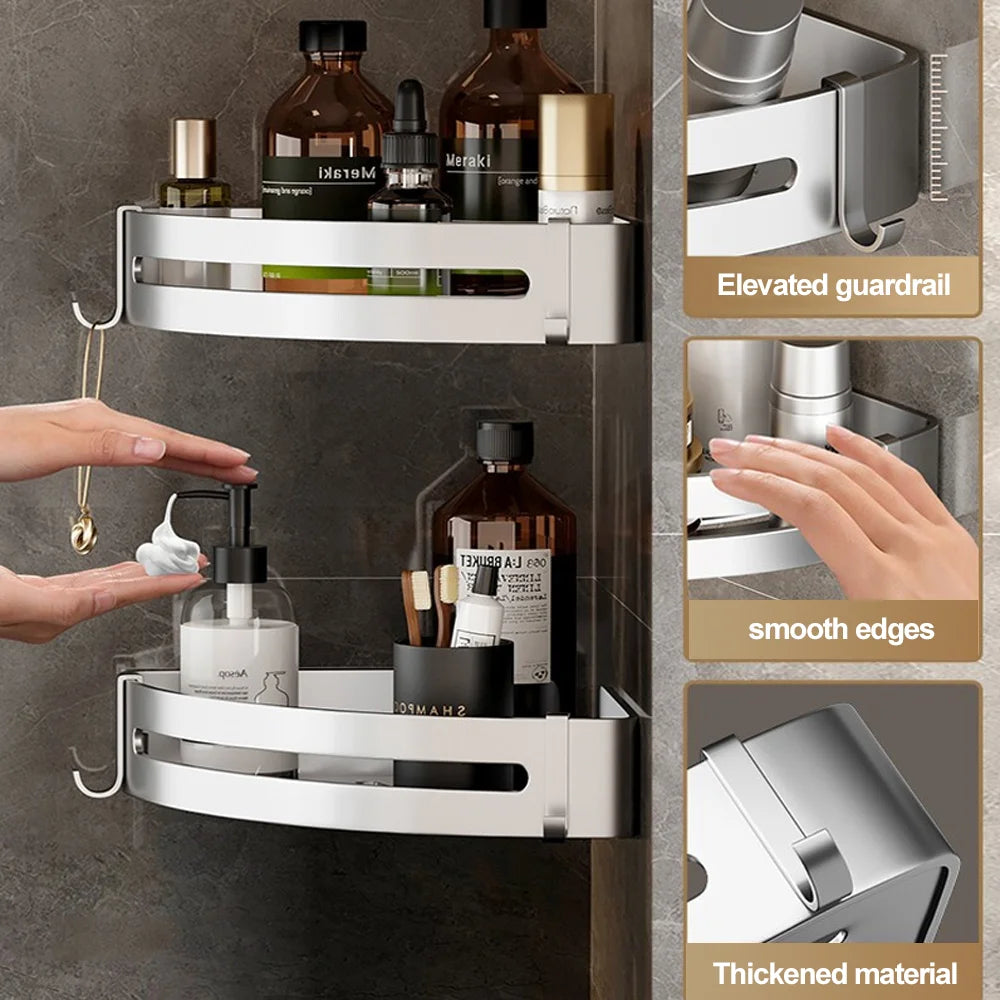 Rust-free Bathroom Corner Shelf Rack – Wall Mounted Non-Drill Shower Storage Organizer