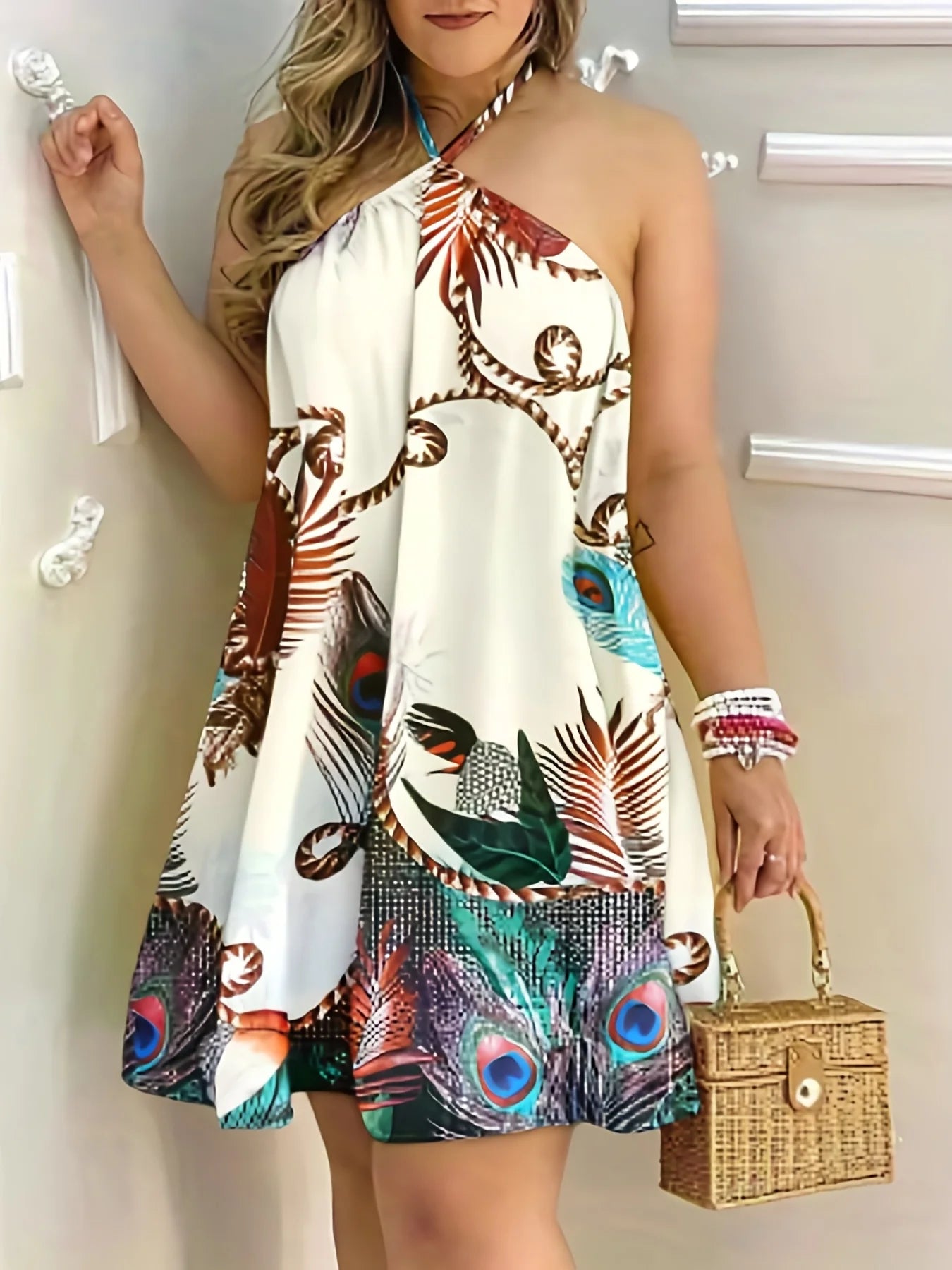 Women's Tropical Halter Backless Sundress