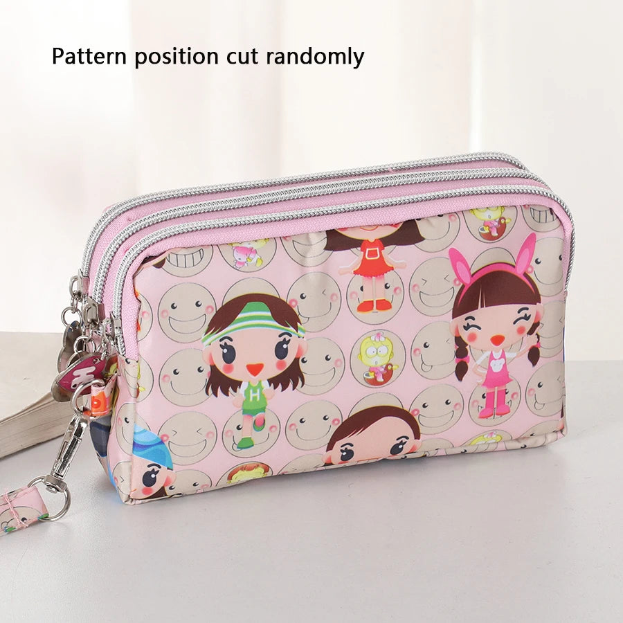 Three-layer Zipper Short Mobile Phone Bag Fashion Hand Makeup WOMEN'S Bag Portable Change Waterproof Multi-layer Pocket Bag