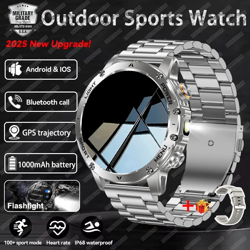 2025 New Military T-Rex 3 Ultra 1000mAh Battery Smart Watch IP68 Waterproof Flashlight Heart Rate Sports tracker Smartwatch Men