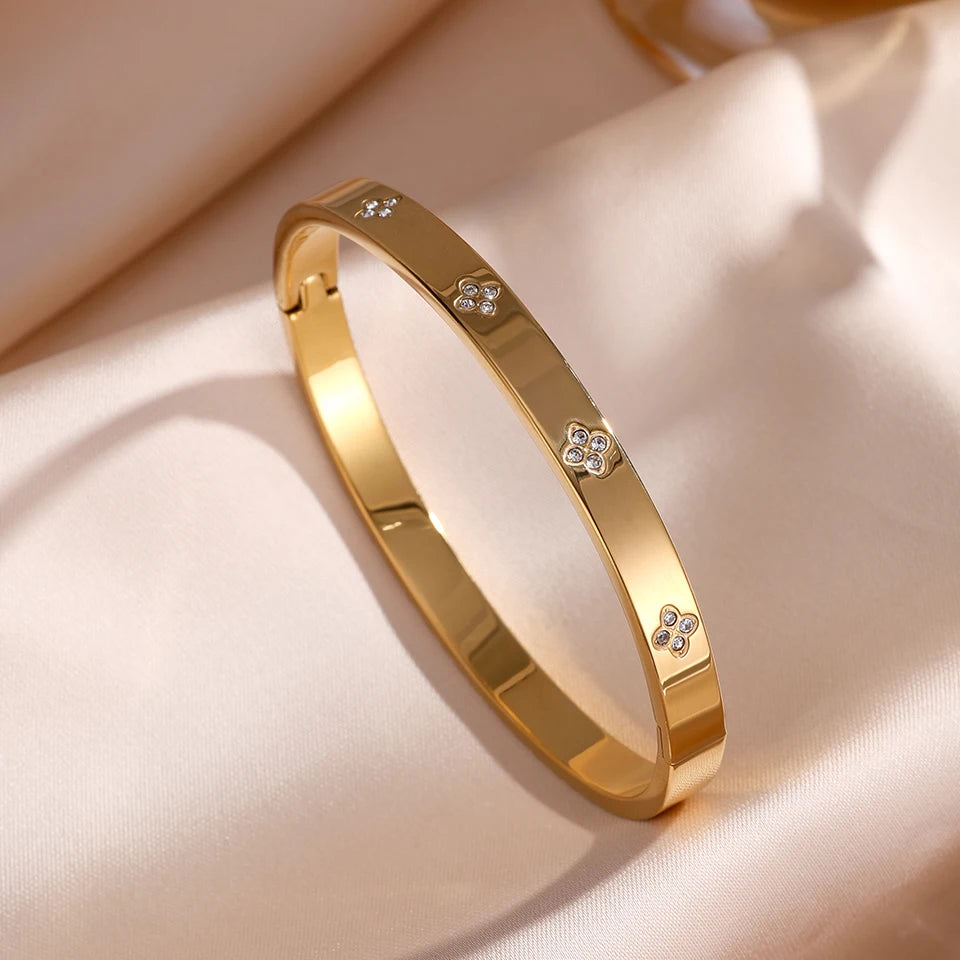 5/1pcs Sparkling Zirconia Inlaid Stainless Steel Bracelet Set for Women Stackable Bangles Fashion Non Fading Jewelry Gift