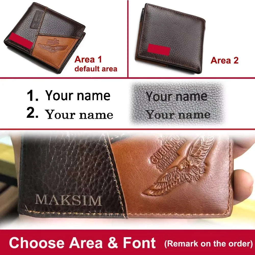 Name Customized Men's Short Wallet Genuine Cow Leather Retro Coin Pocket Card Holder Money Bag High-Quality Male Purse