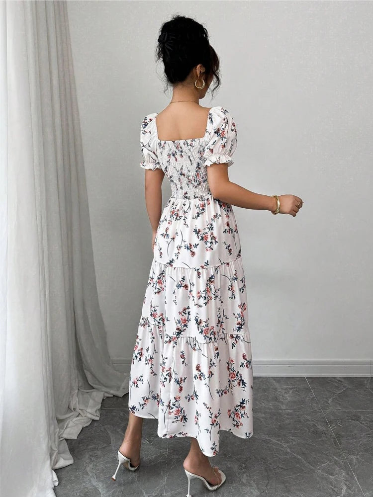 Women's Floral Puff Sleeve Maxi Dress
