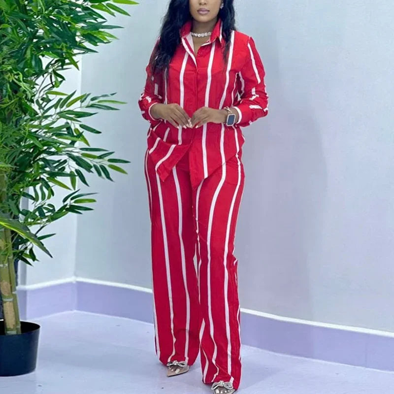 Women's Striped Long Sleeve Two Piece Set