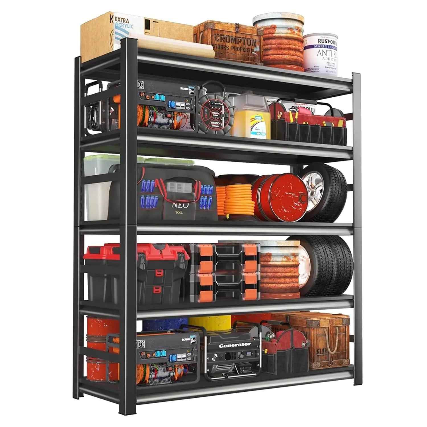 Heavy Duty Garage Shelving 72 Inch 5 Tier 2500lbs Capacity Adjustable Commercial Storage with Customization Options