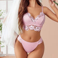 New Womens Lace Trim Lingerie Set Fashionable Cute Sleeveless V Neck Bra With Thong 2Pcs Sleepwear Hot Sale S-XL