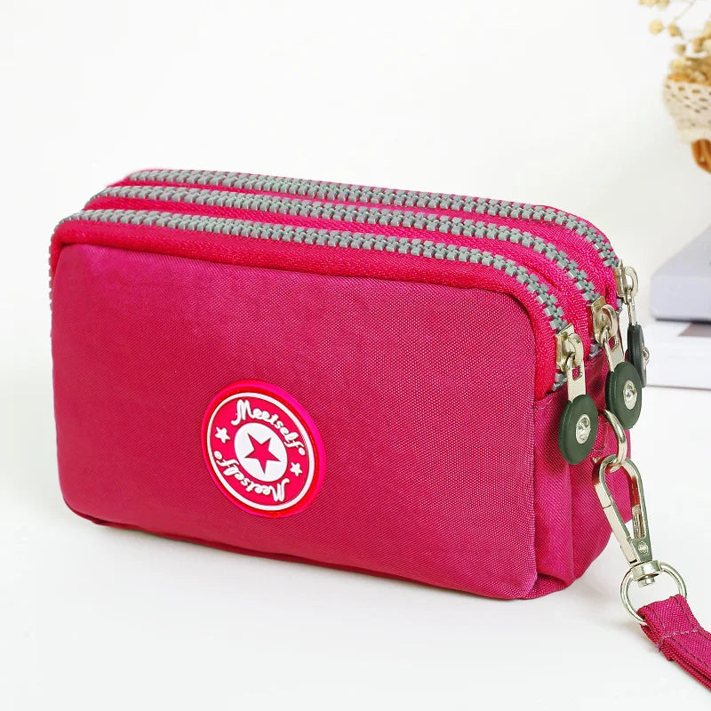 Three-layer Zipper Short Mobile Phone Bag Fashion Hand Makeup WOMEN'S Bag Portable Change Waterproof Multi-layer Pocket Bag