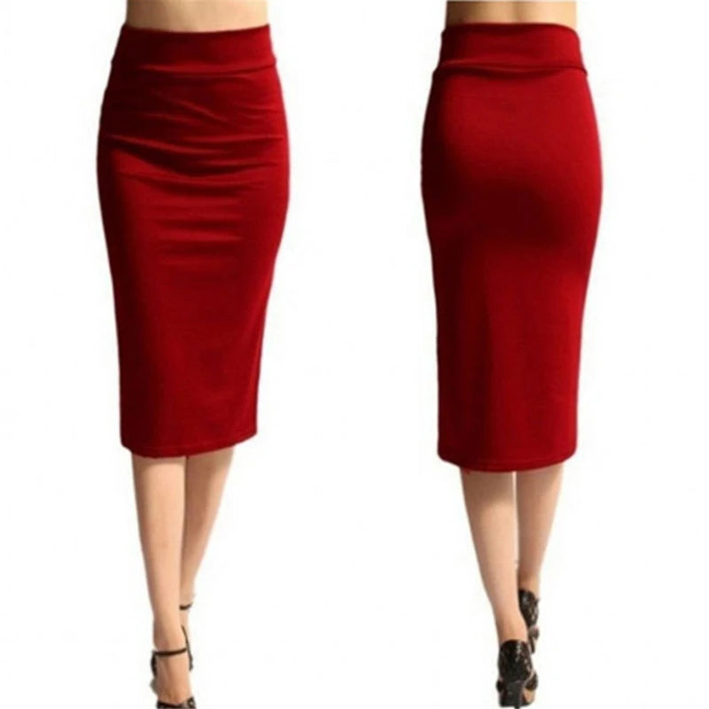 Women Skirt Bodycon Skirt Office Female Slim Knee Length High Waist Stretch Sexy Pencil Skirts Jupe Femme