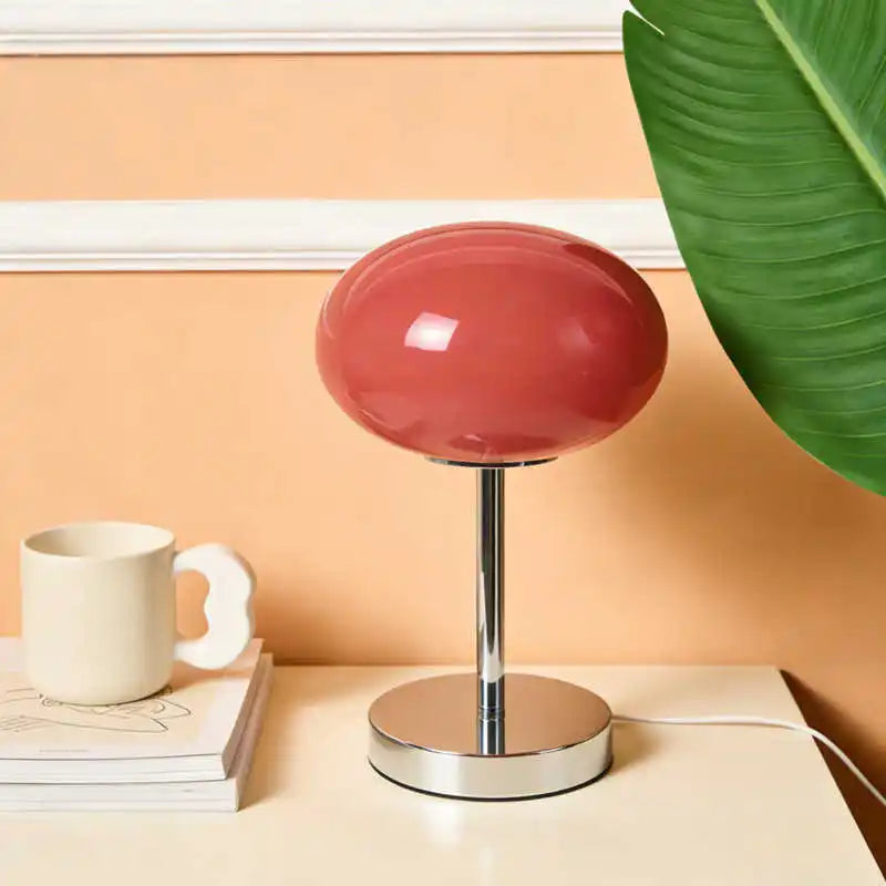 Girl's Pink Glass Table Lamp High-End Designer Influencer's Same Style Light,Warm Ambient Decorative Lamp for Study Room Bedroom