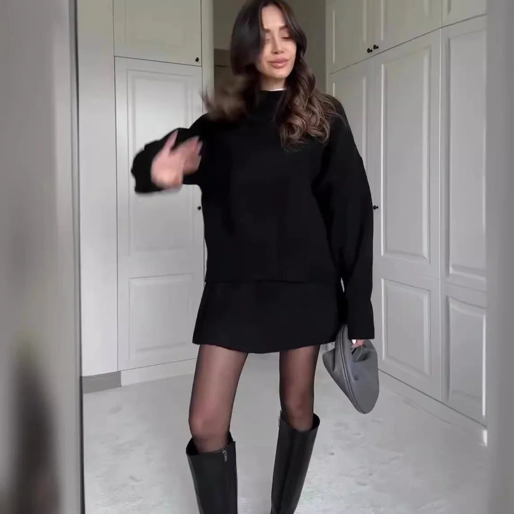 Women's Loose Sweater & Mini Skirt Set