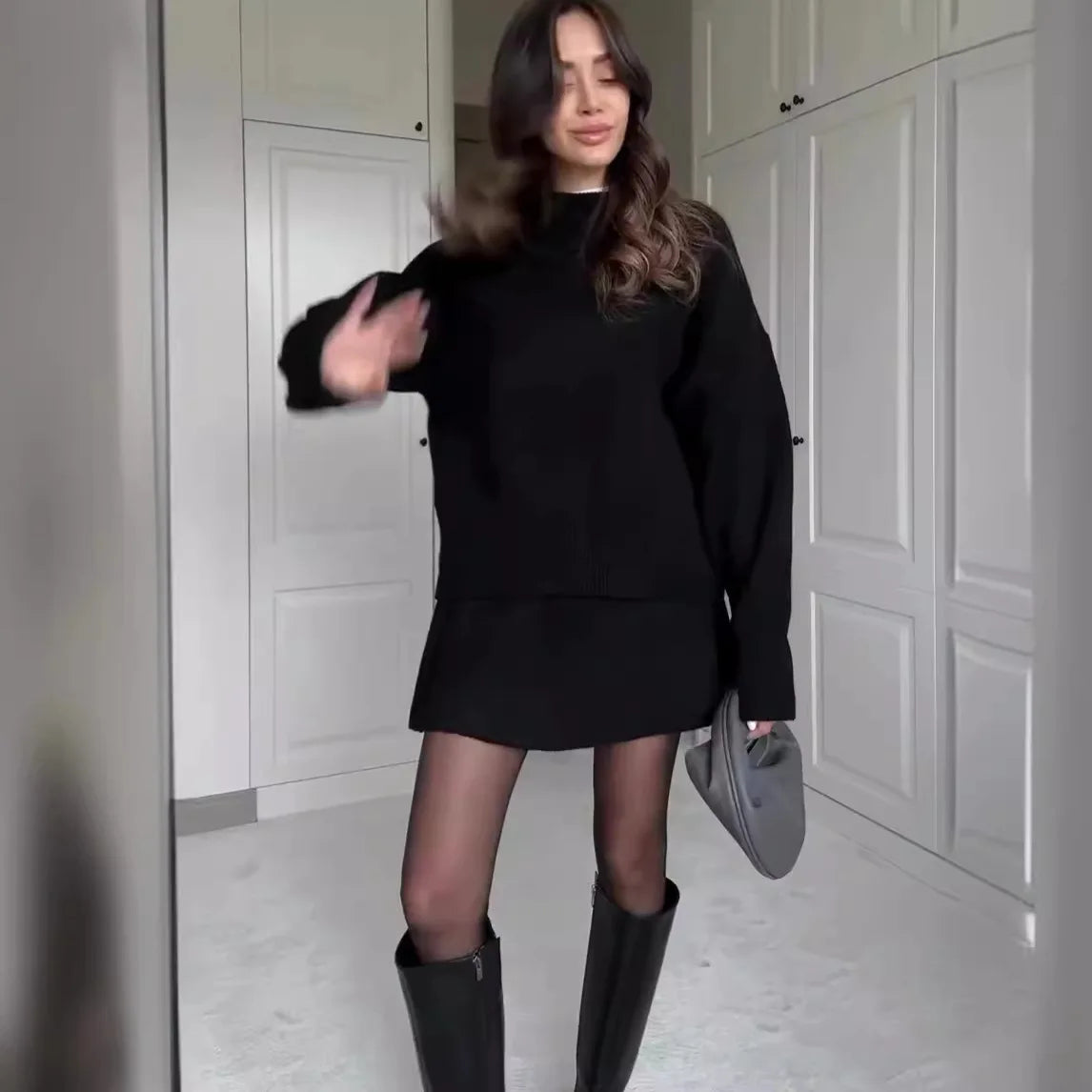 Women's Loose Sweater & Mini Skirt Set
