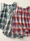 Casual Plaid Sleeveless Loose Fit Blouse
