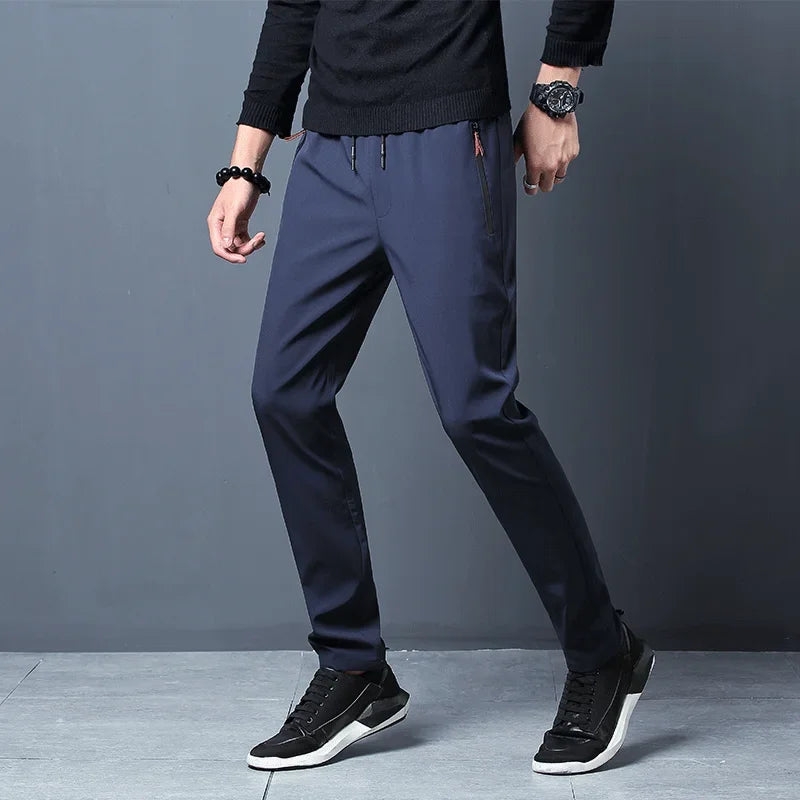 Men's Casual Pants Straight Slim Fit Elastic Waist Jogger Korean Classic
