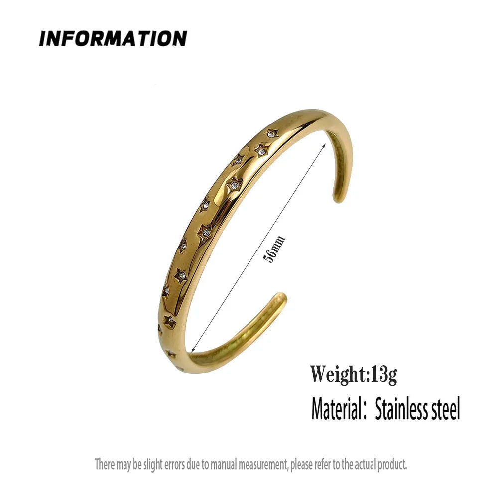 Charming gold-plated 18K stainless steel five-pointed star women's bracelet, high-quality waterproof jewelry, wedding team gift