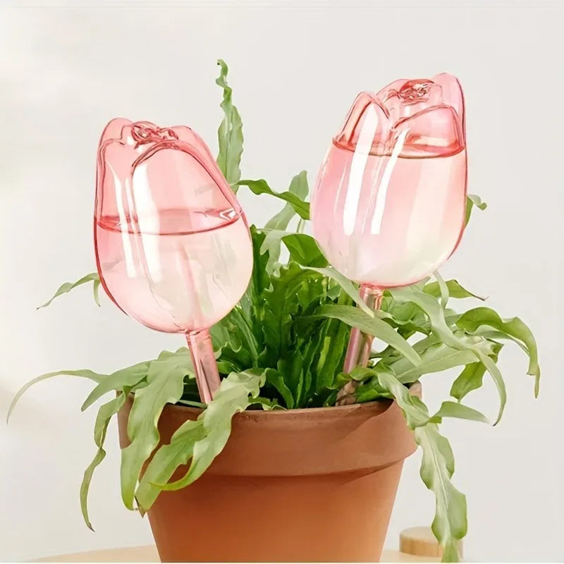 Pink tulip plant watering balls, suitable for indoor and outdoor plants, automatic plant drippers, and automatic watering