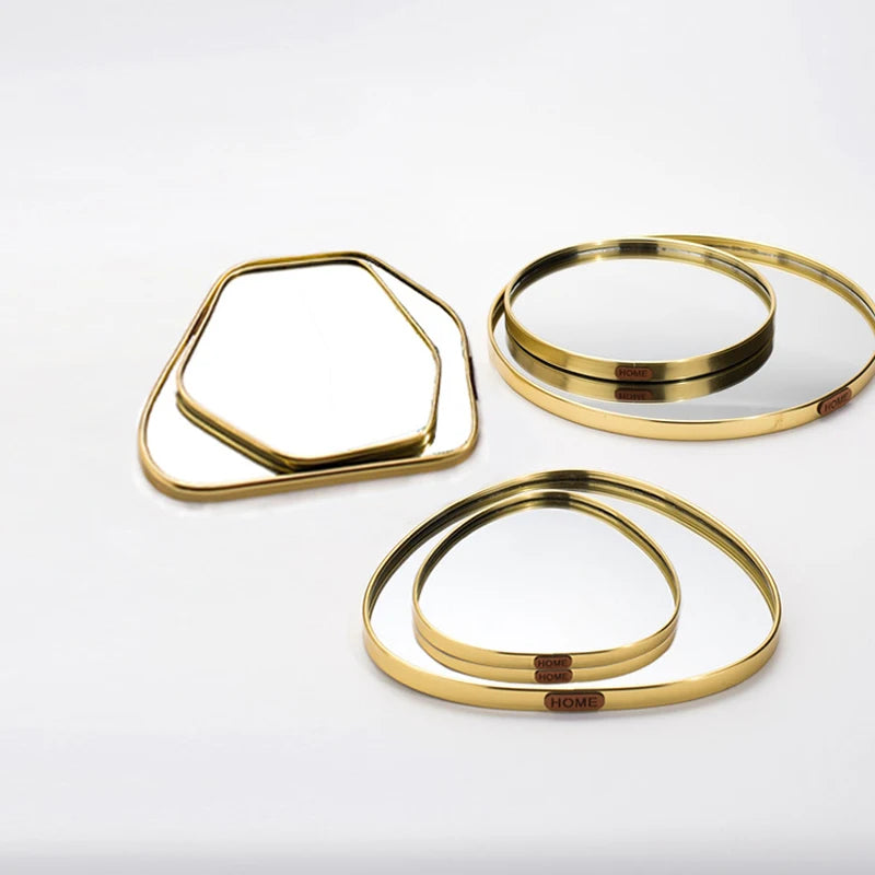 Nordic Light Luxury Metallic Glass Mirror Tray Jewelry And Cosmetics Storage Tray Living Room Precious Accessories Tray