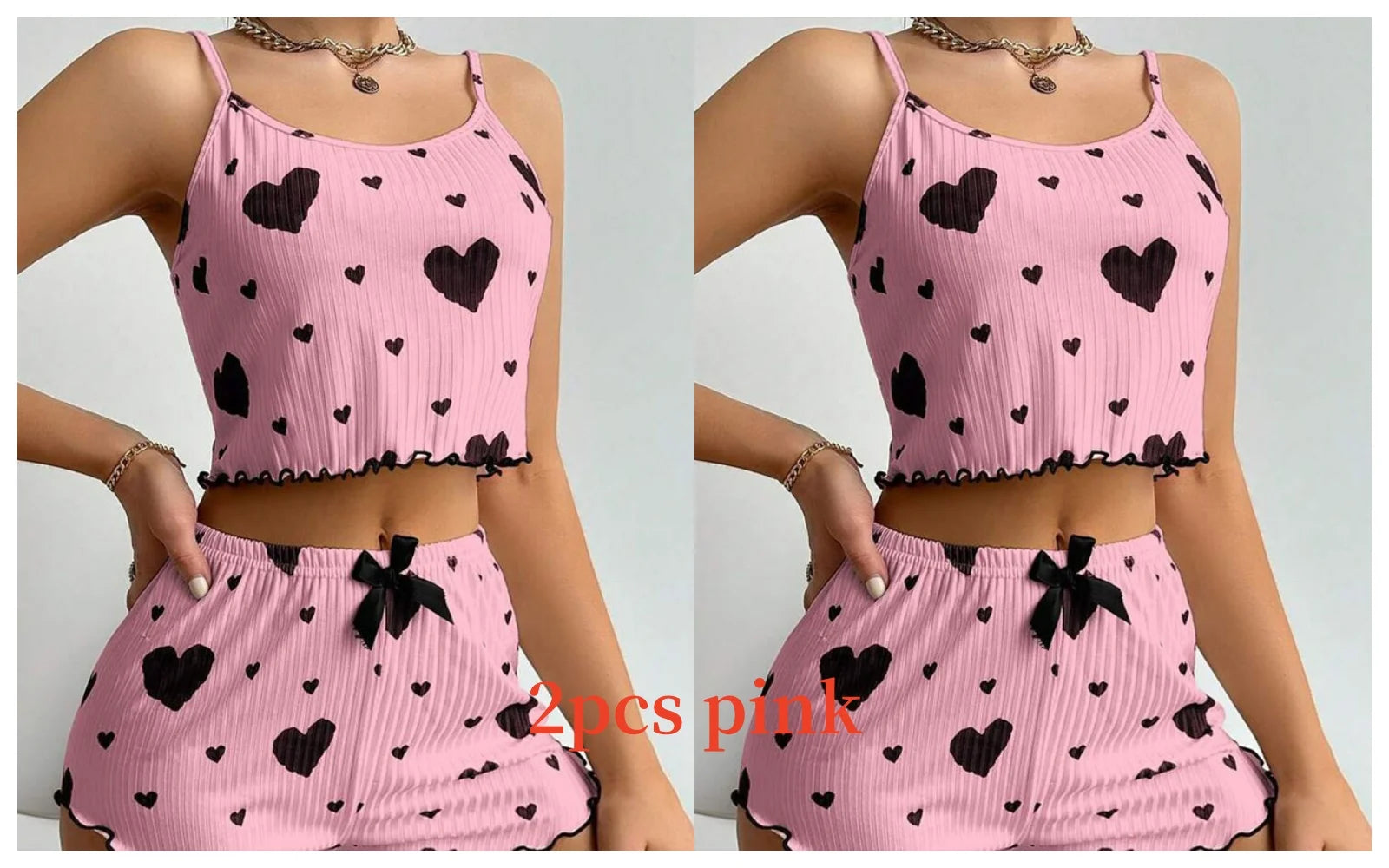 Women's Heart Print Pajama Shorts Set
