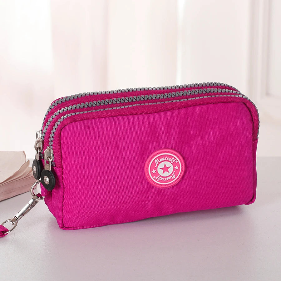 Three-layer Zipper Short Mobile Phone Bag Fashion Hand Makeup WOMEN'S Bag Portable Change Waterproof Multi-layer Pocket Bag