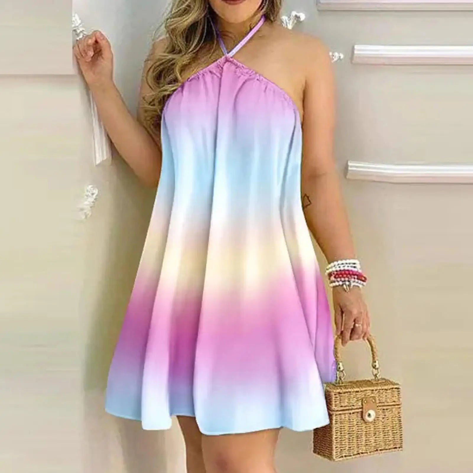 Women's Tropical Halter Backless Sundress