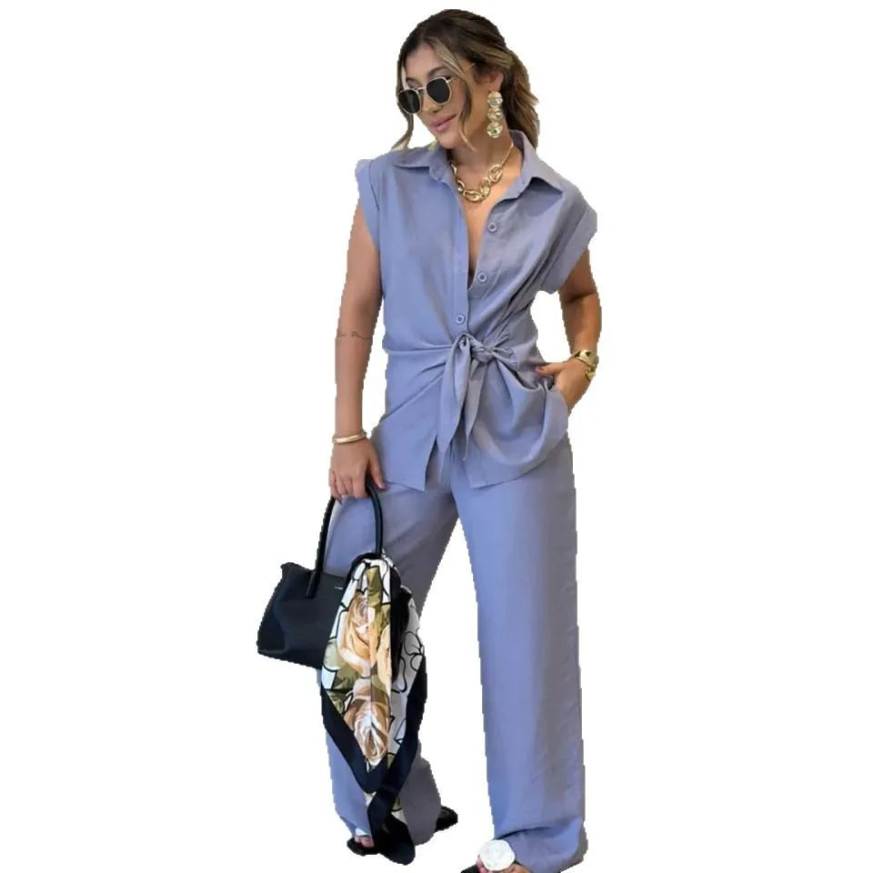 Women's Tie Waist Top Two-Piece Set
