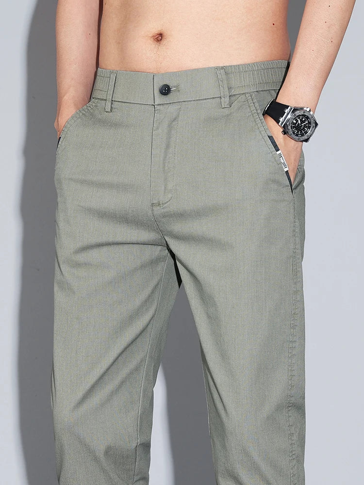 Cotton Thin Men's Business Casual Pants Summer Straight Slim Fit Fashion Stretch Solid Trousers Korean Men's Pants Size 28-38