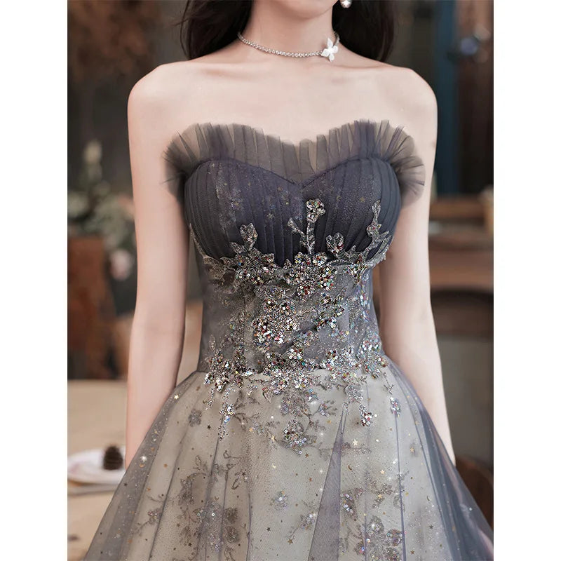 2026 New Women's New Evening Dress, Fashionable Banquet Style, French Niche High Quality Strapless Fairy Style Puff Skirt