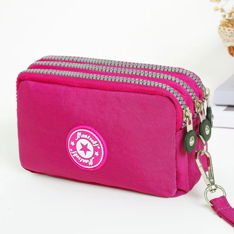 Three-layer Zipper Short Mobile Phone Bag Fashion Hand Makeup WOMEN'S Bag Portable Change Waterproof Multi-layer Pocket Bag