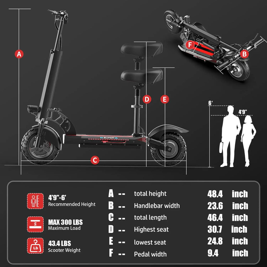 1200W Peak Dual Motor Electric Scooter with Seat, 48V 15AH 27 MPH,Up to 45+ Miles, UL2272 Certified Foldable, Customized