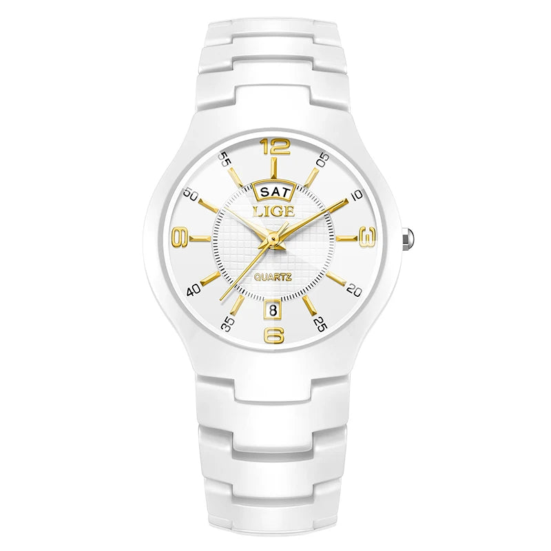LIGE Luxury Elegant Quartz Women Watches Fashion Ceramics Small Dial Ladies Watch Date Week Display Woman Wristwatch Reloj Mujer
