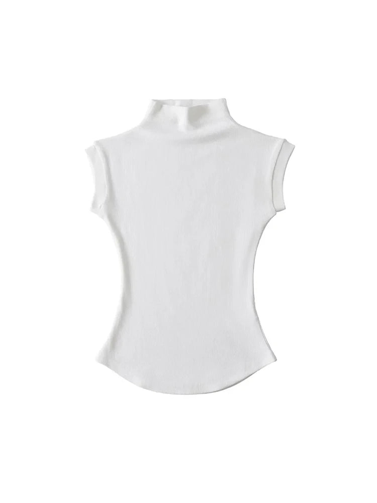 Women's Turtleneck Sleeveless Ribbed Top
