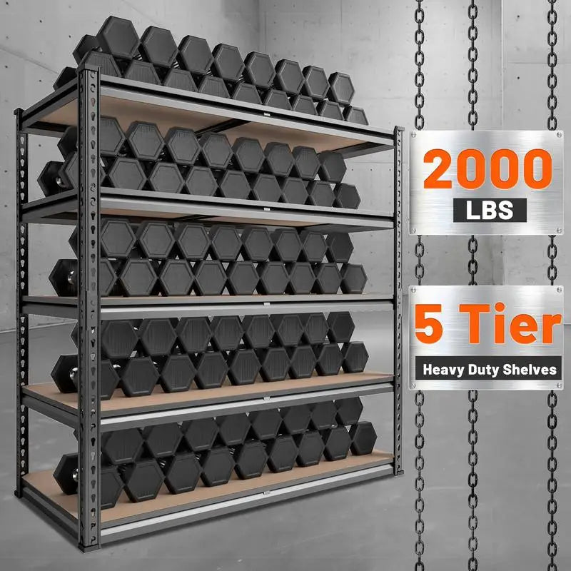 5 Tier Garage Shelving 72/60 Inch Height, 2000LB Capacity Heavy Duty Adjustable Storage Shelves for Closet Pantry Garage