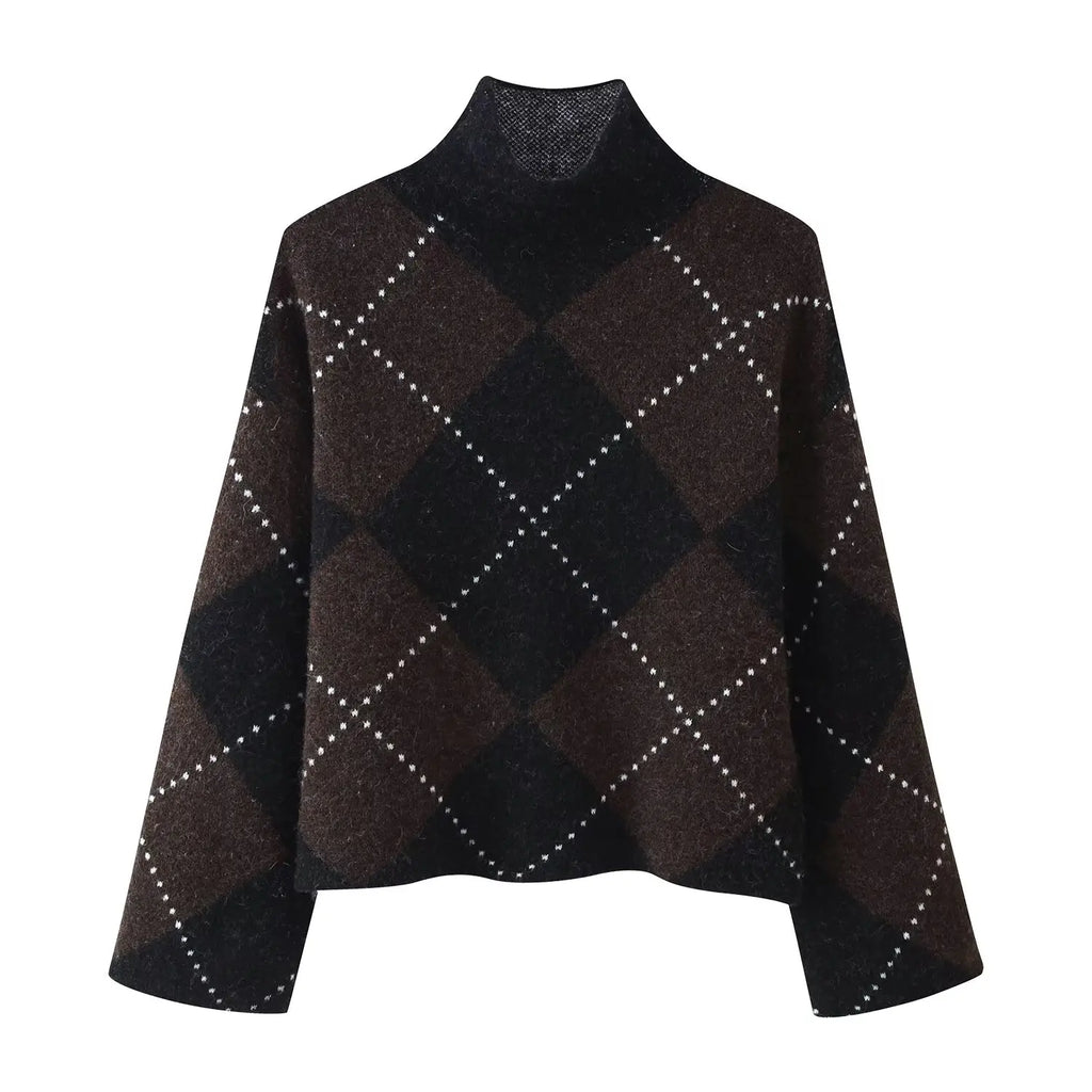 Women's Plaid Knit Sweater Mini Dress