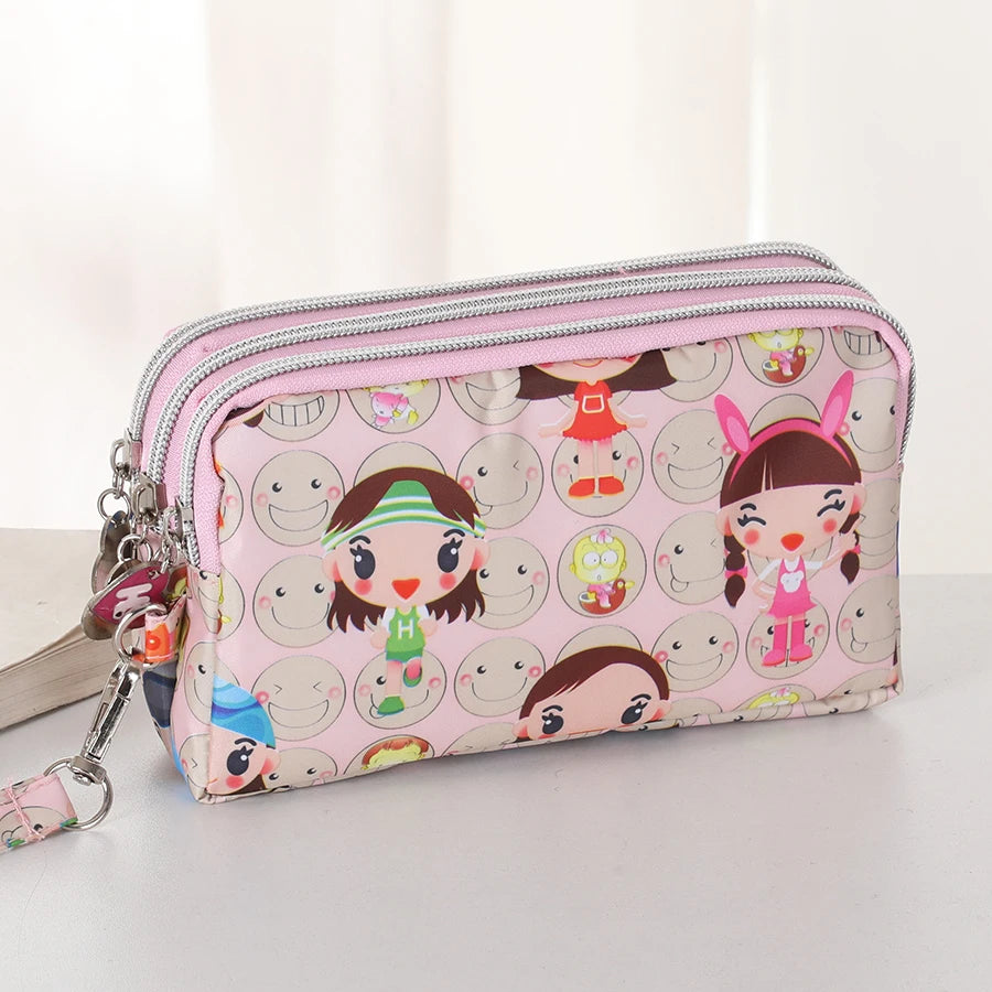 Three-layer Zipper Short Mobile Phone Bag Fashion Hand Makeup WOMEN'S Bag Portable Change Waterproof Multi-layer Pocket Bag