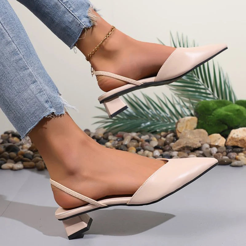 All-Match Slip On Plus Size Pumps Women Summer Party Comfortable Thick Heel Mid-Heel Pumps Woman Pointed Toe Pumps Mujer