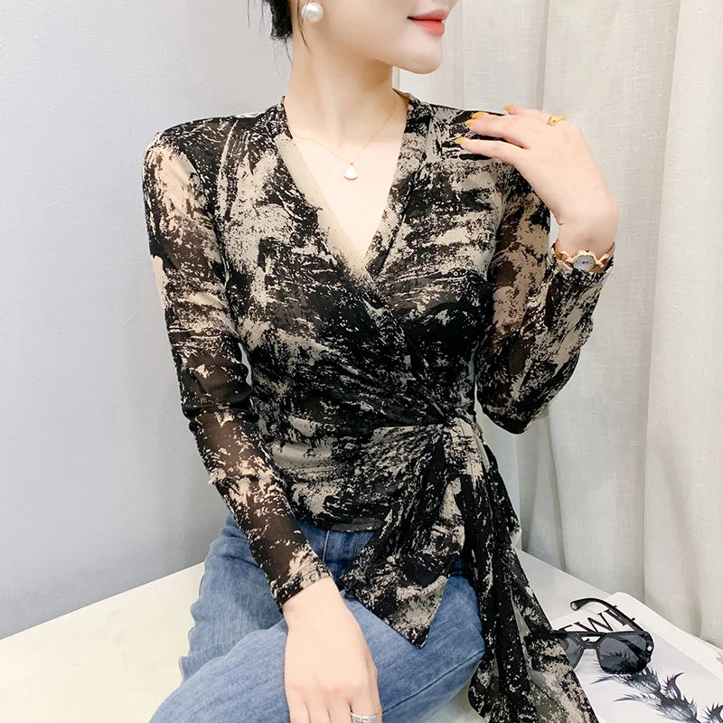 Elegant Lace Wrap V-Neck Top