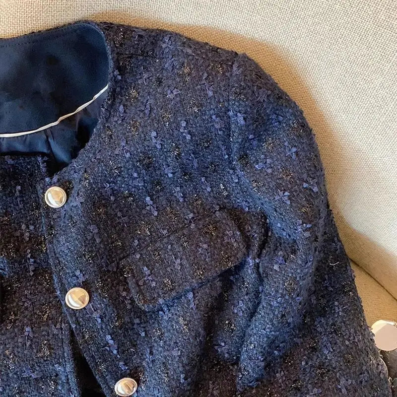 Elegant Long Sleeve Tweed Coat
