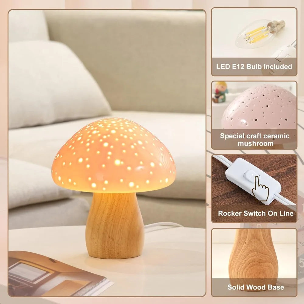 Cute Mushroom Ceramic Bedside Lamp