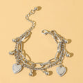 1 Piece Of Women's Minimalist And Fashionable Metal Double-layer Love Pendant Bracelet, Trendy And Versatile Accessory -2061