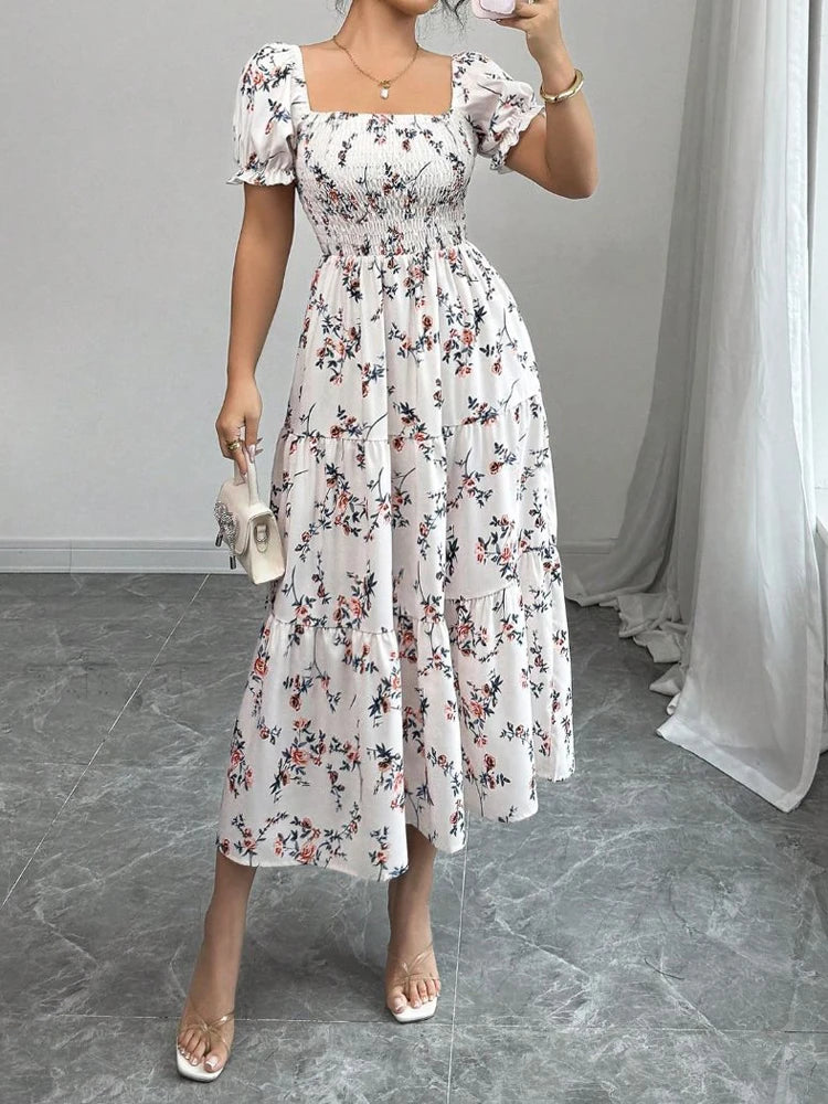 Women's Floral Puff Sleeve Maxi Dress