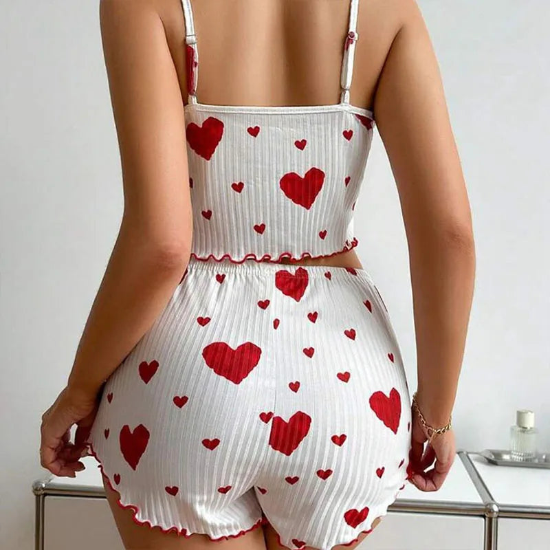Women's Heart Print Pajama Shorts Set