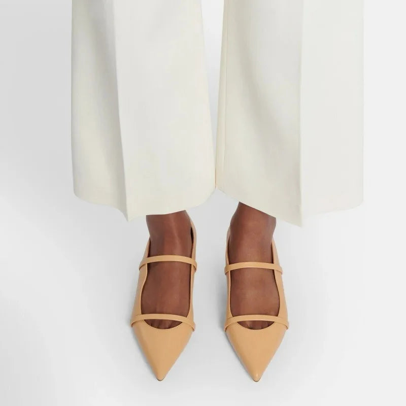 Fashion Women Autumn High Heels Shoes Pointed Toe Slip-On Square Heeled Ladies Pumps Ladies Metal Decoration Shallow Shoes