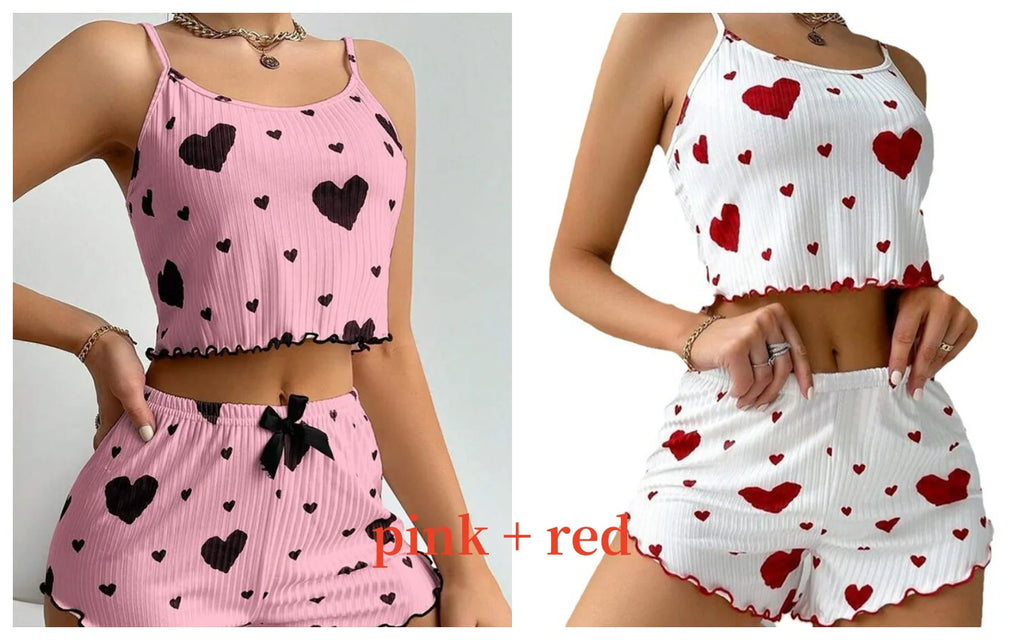 Women's Heart Print Pajama Shorts Set