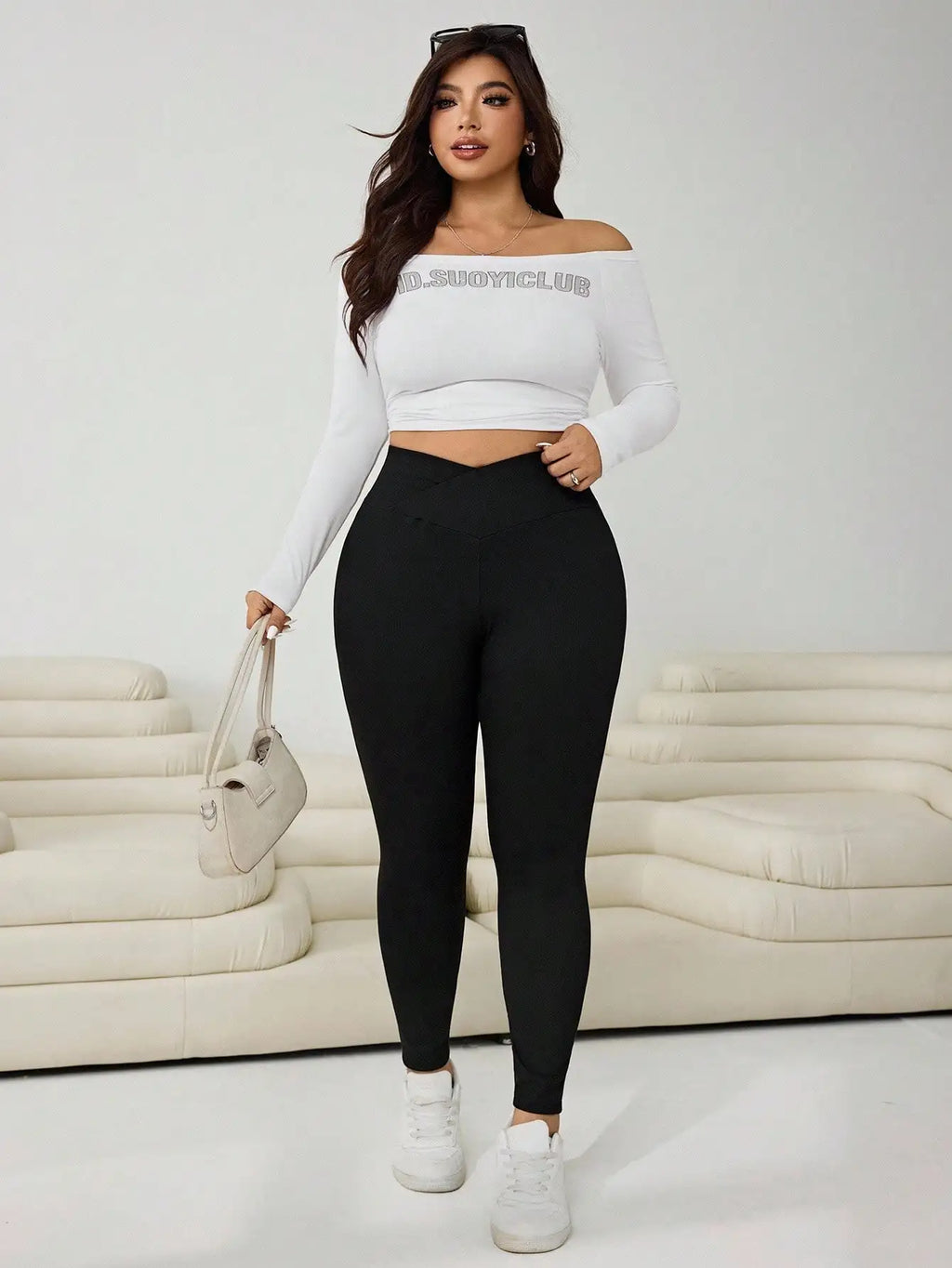 2-Pack Black High-Waisted Asymmetric Leggings for Plus Size Women