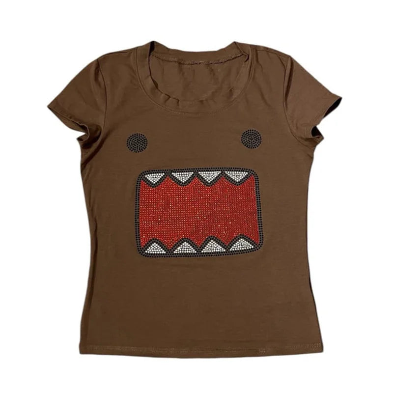 Y2K Rhinestone Round Neck Top