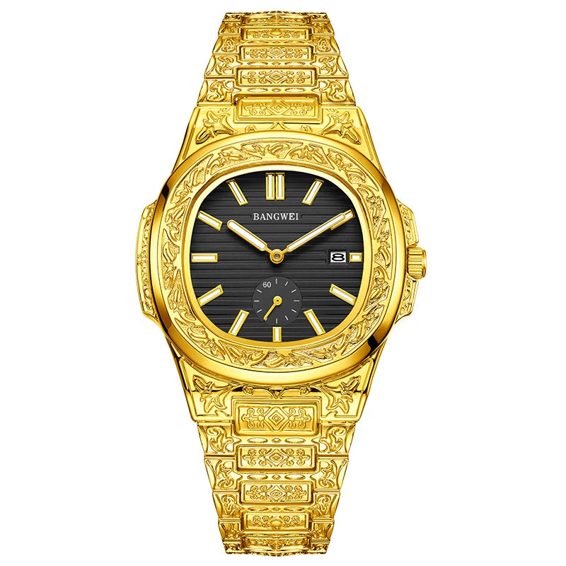 BANGWEI Men's Watch Classic Business Men Wristwatch Square Dial Date Waterproof Male's Quartz Watch Luminous Clock Reloj Hombre