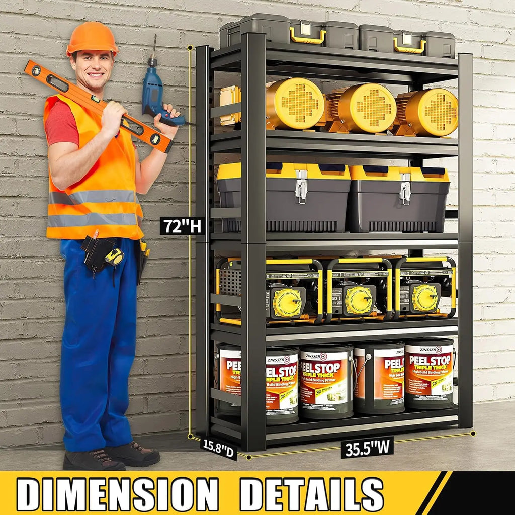 Heavy Duty Garage Shelving 72 Inch 5 Tier 2500lbs Capacity Adjustable Commercial Storage with Customization Options
