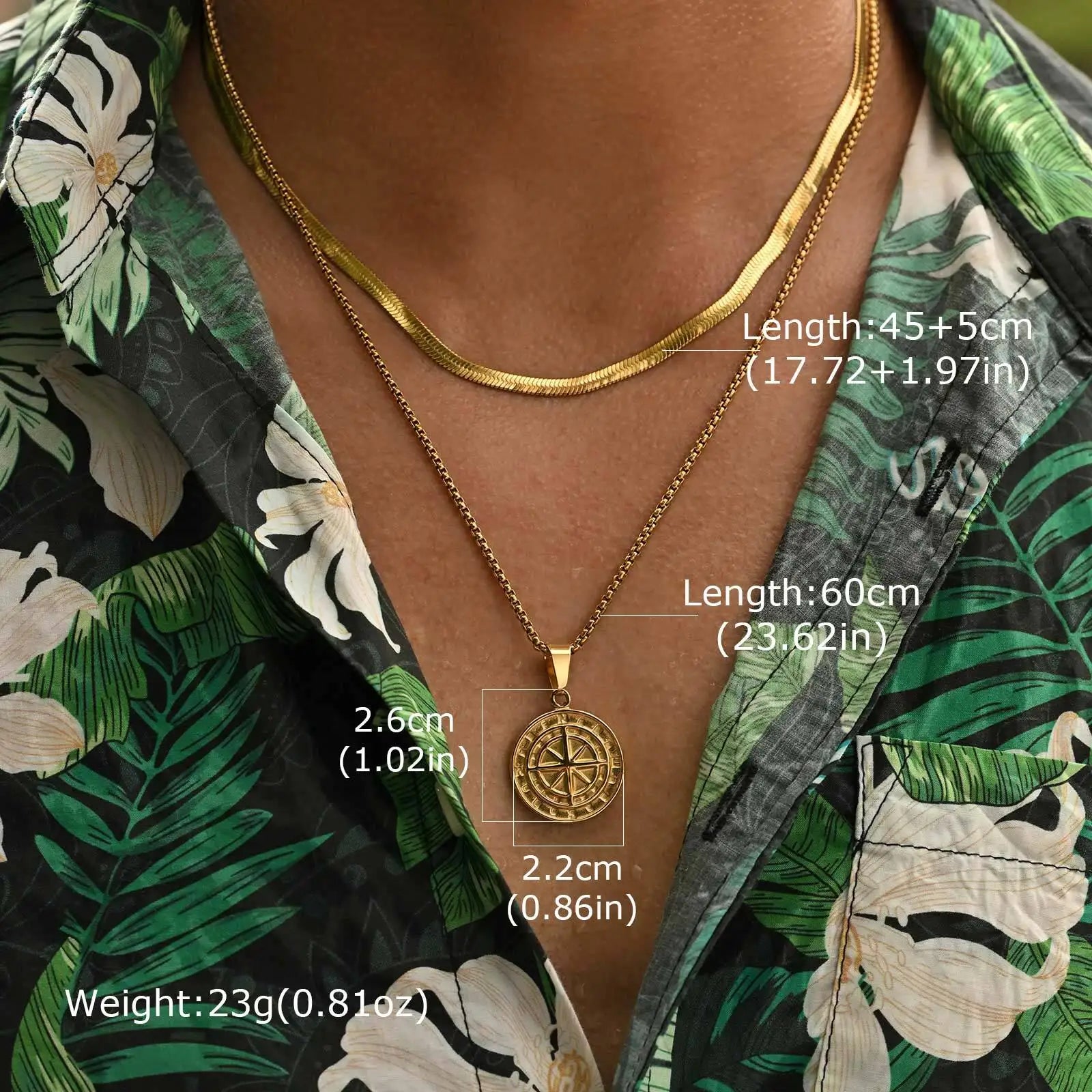 2pcs/set Compass Necklace for Men Boys,Stainless Steel Viking North Star Anchor Medal Round Coin Pendant,Punk Jewelry Gift