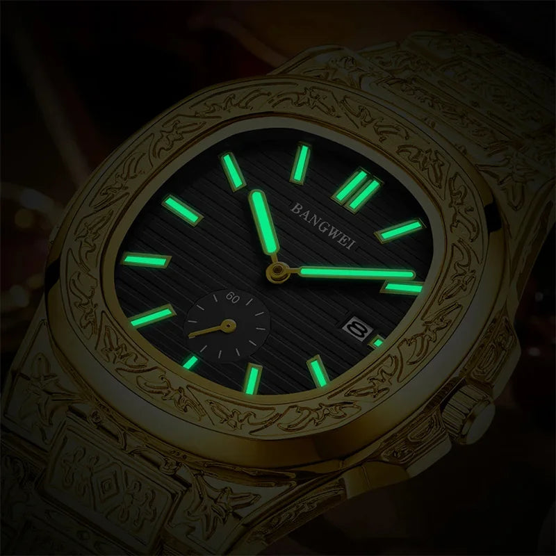 BANGWEI Men's Watch Classic Business Men Wristwatch Square Dial Date Waterproof Male's Quartz Watch Luminous Clock Reloj Hombre