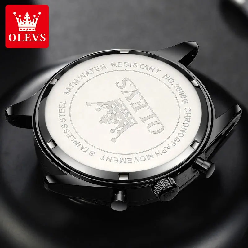 OLEVS casual fashion men's watches Chronograph 30m waterproof Leather strap quartz watch for man luminous genuine wristwatch